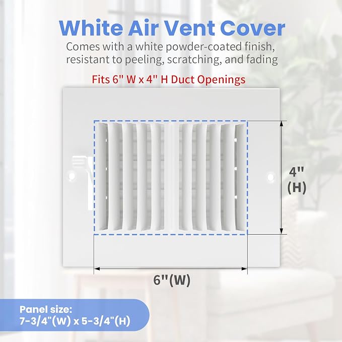 6 x 4 Inch [Duct Opening] Air Vent Covers for Wall or Ceiling - High Airflow 2 Way Steel Ventilation, alternate view 2