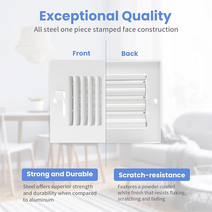 6 x 4 Inch [Duct Opening] Air Vent Covers for Wall or Ceiling - High Airflow 2 Way Steel Ventilation, alternate view 3