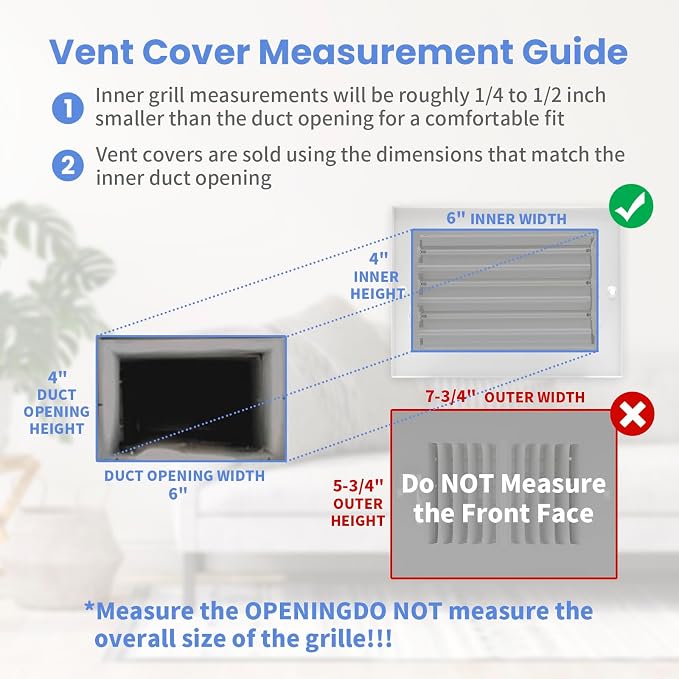 6 x 4 Inch [Duct Opening] Air Vent Covers for Wall or Ceiling - High Airflow 2 Way Steel Ventilation, alternate view 6