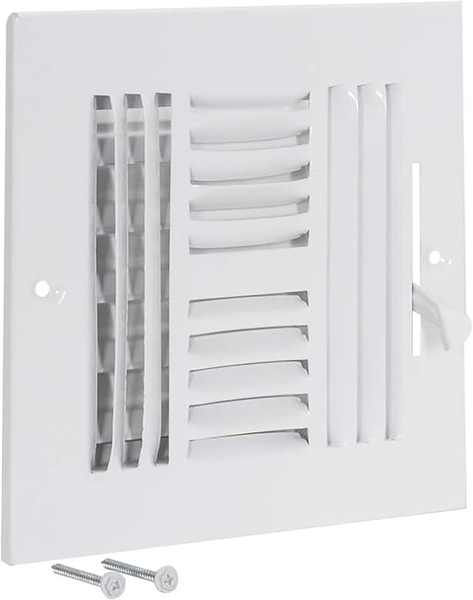 6 x 6 Inch (Duct Opening) Air Vent Cover for Wall or Ceiling, Four-Way Ventilation Register, Solid Steel HVAC