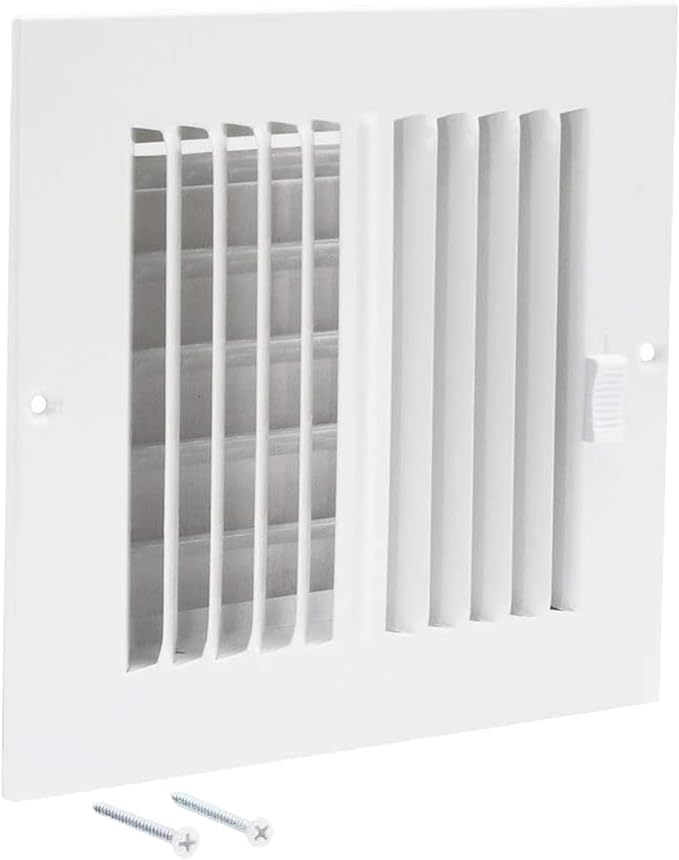 6 x 6 Inch (Duct Opening) Air Vent Cover for Wall or Ceiling, Two-Way Ventilation Register, Solid Steel HVAC