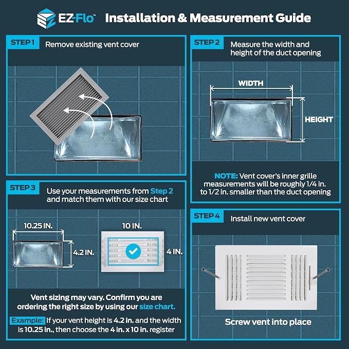 6 x 6 Inch (Duct Opening) Air Vent Cover for Wall or Ceiling, Two-Way Ventilation Register, Solid Steel HVAC, alternate view