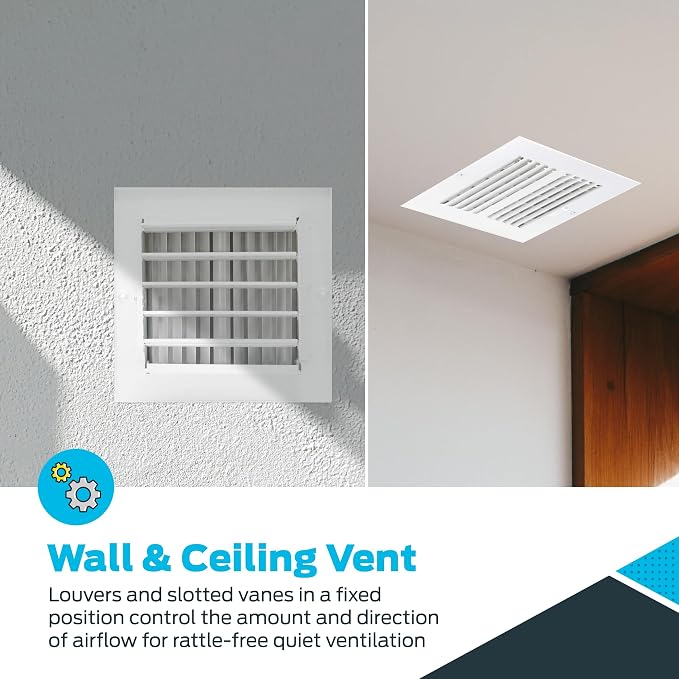 6 x 6 Inch (Duct Opening) Air Vent Cover for Wall or Ceiling, Two-Way Ventilation Register, Solid Steel HVAC, alternate view