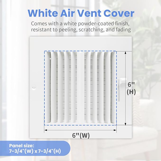 6 x 6 Inch [Duct Opening] Air Vent Covers for Wall or Ceiling - High Airflow 2 Way Steel Ventilation, alternate view 2