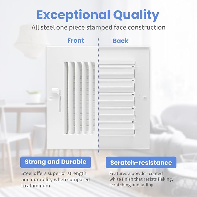 6 x 6 Inch [Duct Opening] Air Vent Covers for Wall or Ceiling - High Airflow 2 Way Steel Ventilation, alternate view 3