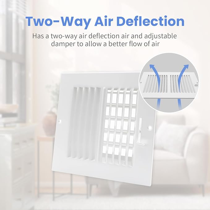 6 x 6 Inch [Duct Opening] Air Vent Covers for Wall or Ceiling - High Airflow 2 Way Steel Ventilation, alternate view 4