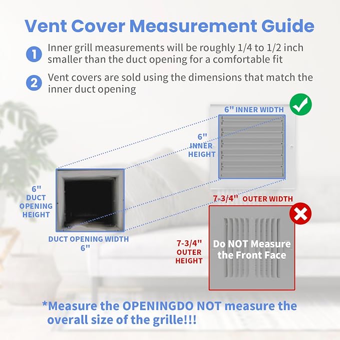 6 x 6 Inch [Duct Opening] Air Vent Covers for Wall or Ceiling - High Airflow 2 Way Steel Ventilation, alternate view 6