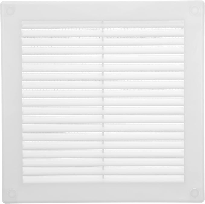 6'' x 6'' Inch Opening Measurement / White Square Vent External Grille with Protective Mesh - Lightweight Plastic Register /