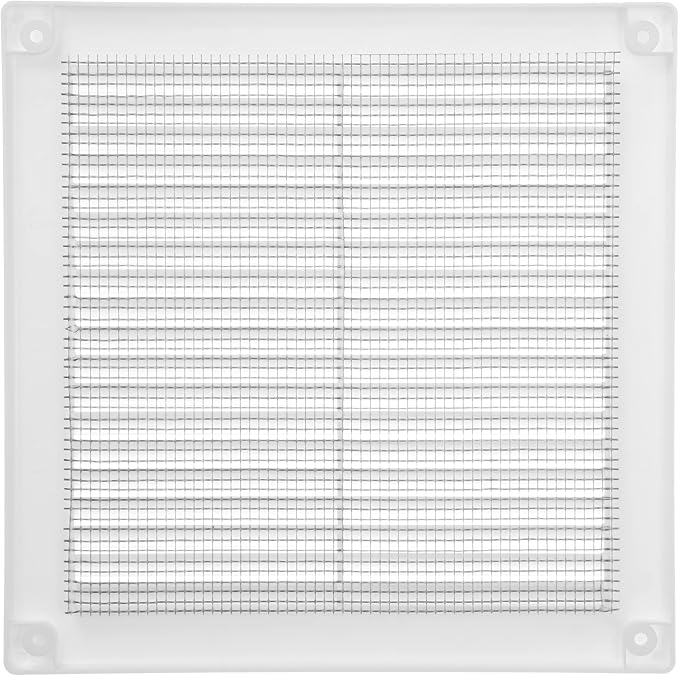 6'' x 6'' Inch Opening Measurement / White Square Vent External Grille with Protective Mesh - Lightweight Plastic Register /