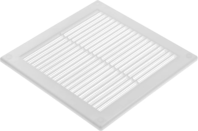 6'' x 6'' Inch Opening Measurement / White Square Vent External Grille with Protective Mesh - Lightweight Plastic Register /