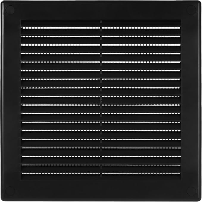 6" x 6" (Opening Dimensions) Black Plastic Soffit Vent Cover - Durable Flat Square Air Vent Grille with Mesh