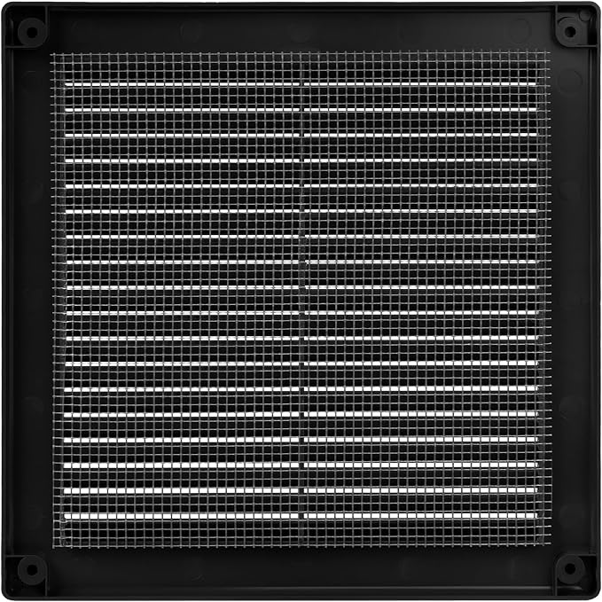 6" x 6" (Opening Dimensions) - Pack of 2 - Black Plastic Soffit Vent Cover - Durable Flat Square Air Vent Grille with Mesh