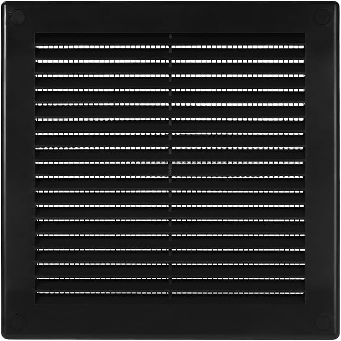 6" x 6" (Opening Dimensions) - Pack of 2 - Black Plastic Soffit Vent Cover - Durable Flat Square Air Vent Grille with Mesh