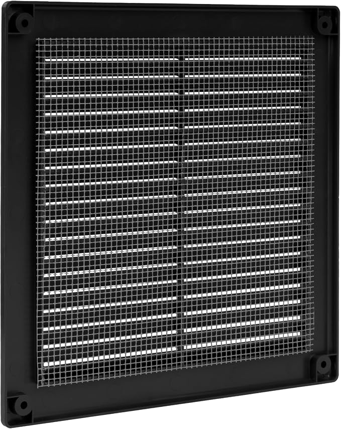 6" x 6" - Pack of 2 - Black Plastic Soffit Vent Cover - Durable Flat Square Air Vent Grille with Mesh Screen - Weather