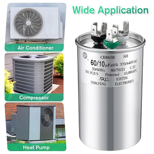 60 +10 uF±6% 370/440V CBB65 Dual Run Round Capacitor for AC Motor, HVAC Capacitor, Air Conditioner Replacement, alternate