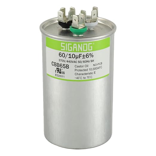 60/10 uF 60+10 MFD 370V or 440V CBB65 Dual Run Start Round Capacitor 60 10 uF MFD 370 440 Volt VAC for Condenser