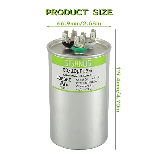 60/10 uF 60+10 MFD 370V or 440V CBB65 Dual Run Start Round Capacitor 60 10 uF MFD 370 440 Volt VAC for Condenser, alternate