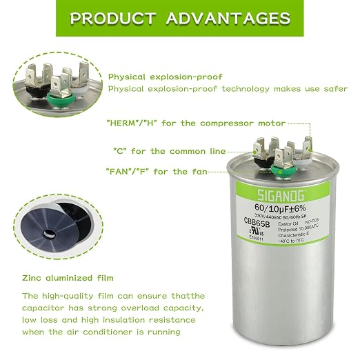 60/10 uF 60+10 MFD 370V or 440V CBB65 Dual Run Start Round Capacitor 60 10 uF MFD 370 440 Volt VAC for Condenser, alternate