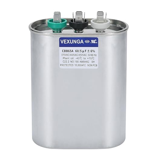 60/5 uF 60+5 MFD 370V 440V 450V Oval Dual Run Start AC Capacitor 60 5 uF 370 440 450 Volt VAC CBB65 Air Conditioner