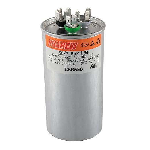60+7.5 uF ±6% 60/7.5 MFD 370/440 VAC CBB65 Dual Run Start Round Capacitor for Condenser Straight Cool or Heat Pump Air