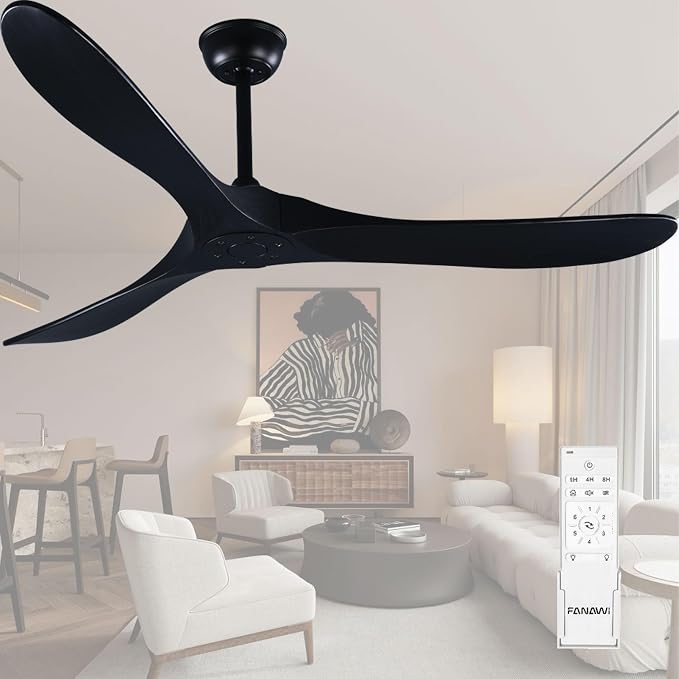 60" Black Ceiling Fan with Remote Control, Quiet Ceiling Fan without Lights for Indoor/Outdoor - Modern Design, Powerful