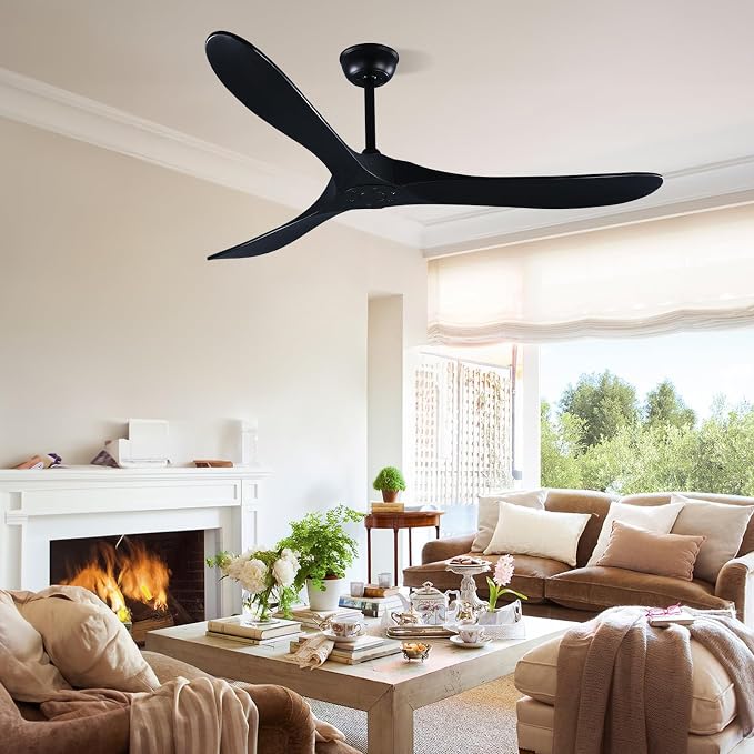 60" Black Ceiling Fan with Remote Control, Quiet Ceiling Fan without Lights for Indoor/Outdoor - Modern Design, Powerful