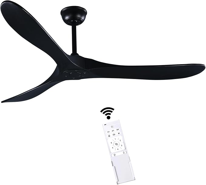 60" Black Ceiling Fan with Remote Control, Quiet Ceiling Fan without Lights for Indoor/Outdoor - Modern Design, Powerful