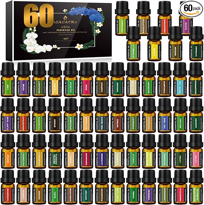 60 Bottles Premium Essential Oils Set - Natural Essential Oils for Diffuser, Humidifier, Candle and Soap Making(60x5 ML)