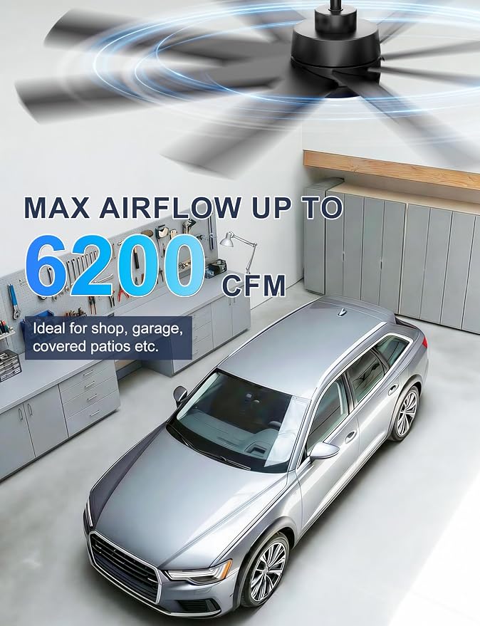 60'' Ceiling Fan No Light - Modern Black 8 Blades Ceiling Fan Remote/APP Control, DC Motor Outdoor Fan for Covered Patio