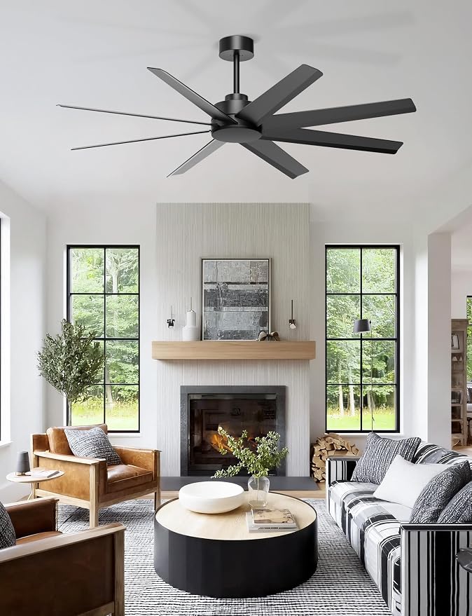 60'' Ceiling Fan No Light - Modern Black 8 Blades Ceiling Fan Remote/APP Control, DC Motor Outdoor Fan for Covered Patio