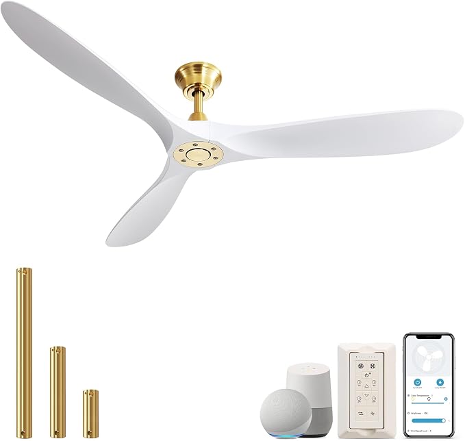 60" Ceiling Fan No Light, White Smart Ceiling Fan with Remote Control, Modern, without Light, product image