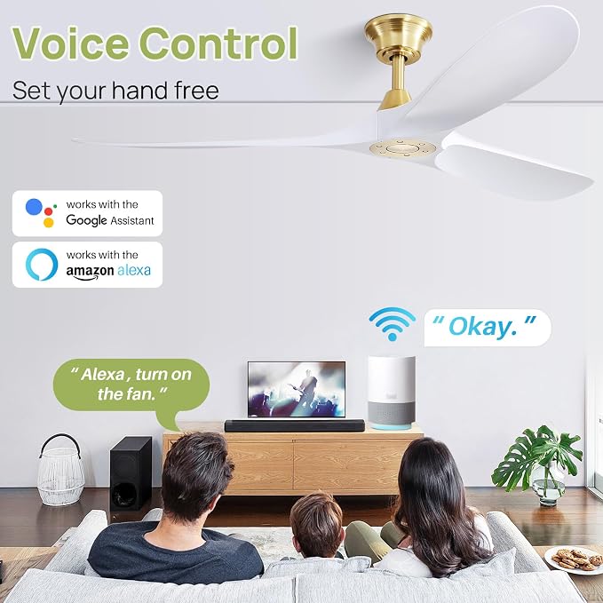 60" Ceiling Fan No Light, White Smart Ceiling Fan with Remote Control, Modern, without Light, alternate product view 2