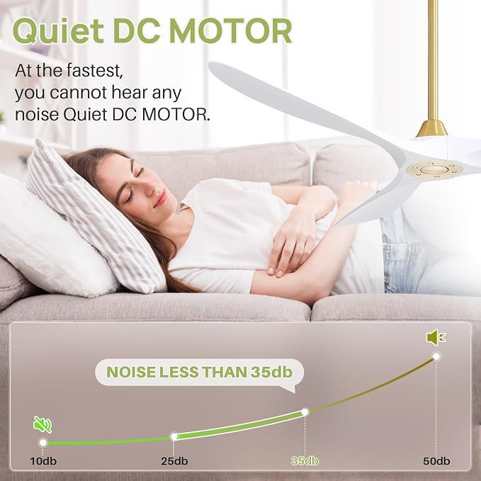 60" Ceiling Fan No Light, White Smart Ceiling Fan with Remote Control, Modern, without Light, alternate product view 3