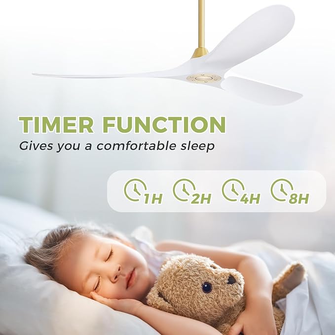 60" Ceiling Fan No Light, White Smart Ceiling Fan with Remote Control, Modern, without Light, alternate product view 4