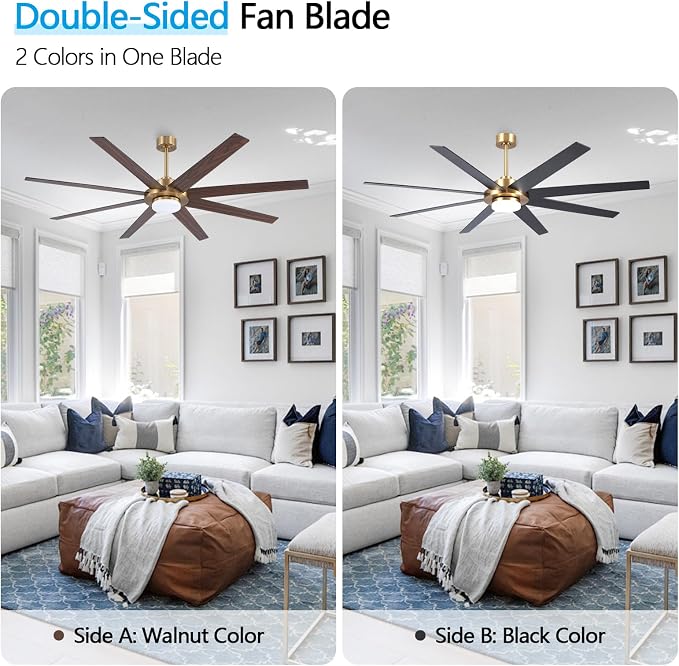 60" Ceiling Fan with Light and Remote Control, 6 Speed Reversible DC Motor, Dimmable LED Light, for Home and Commercial Use