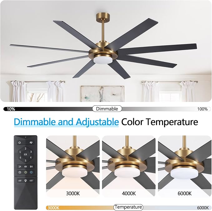 60" Ceiling Fan with Light and Remote Control, 6 Speed Reversible DC Motor, Dimmable LED Light, for Home and Commercial Use