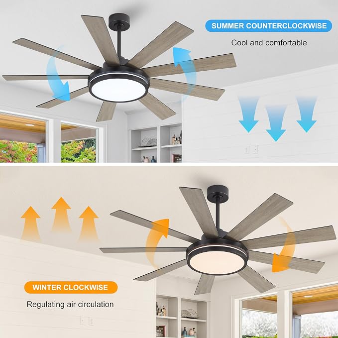 60" Ceiling Fan with Light - Large LED Dimmable Light, 6-Speed Remote Control, Reversible DC Motor, Modern Ceiling Fan 9