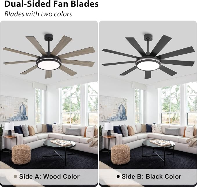 60" Ceiling Fan with Light - Large LED Dimmable Light, 6-Speed Remote Control, Reversible DC Motor, Modern Ceiling Fan 9