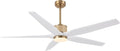 60" Ceiling Fan with Light – Remote Control, Solid Wood, 6-Speed, Quiet Reversible DC Motor, White/Gold Finish, 4.5"/12"