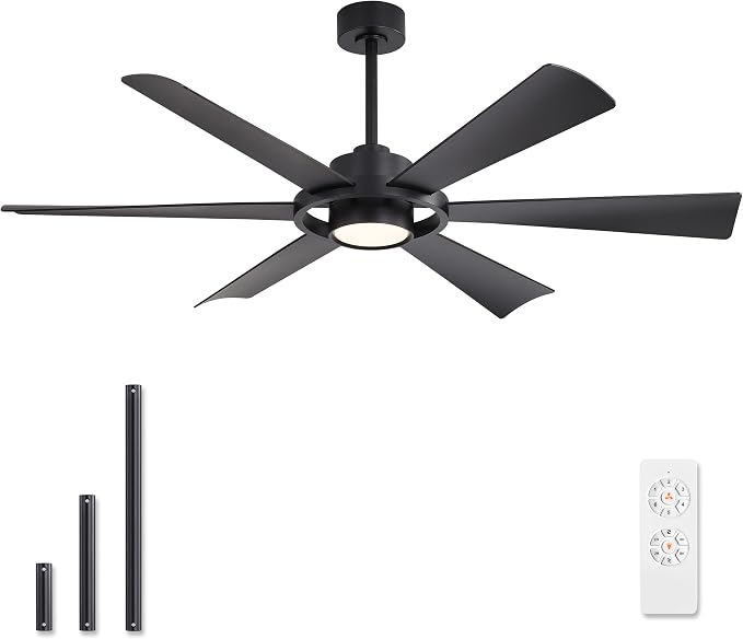 60" Ceiling Fan with Lights - 6 ABS Plastic Blades, 3 Downrods, 6-Speed Reversible DC Motor, 3CCT, Windmill Ceiling Fan for