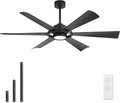 60" Ceiling Fan with Lights - 6 ABS Plastic Blades, 3 Downrods, 6-Speed Reversible DC Motor, 3CCT, Windmill Ceiling Fan for