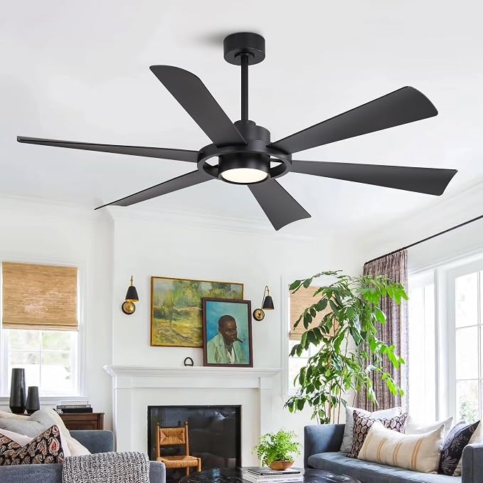 60" Ceiling Fan with Lights - 6 ABS Plastic Blades, 3 Downrods, 6-Speed Reversible DC Motor, 3CCT, Windmill Ceiling Fan for