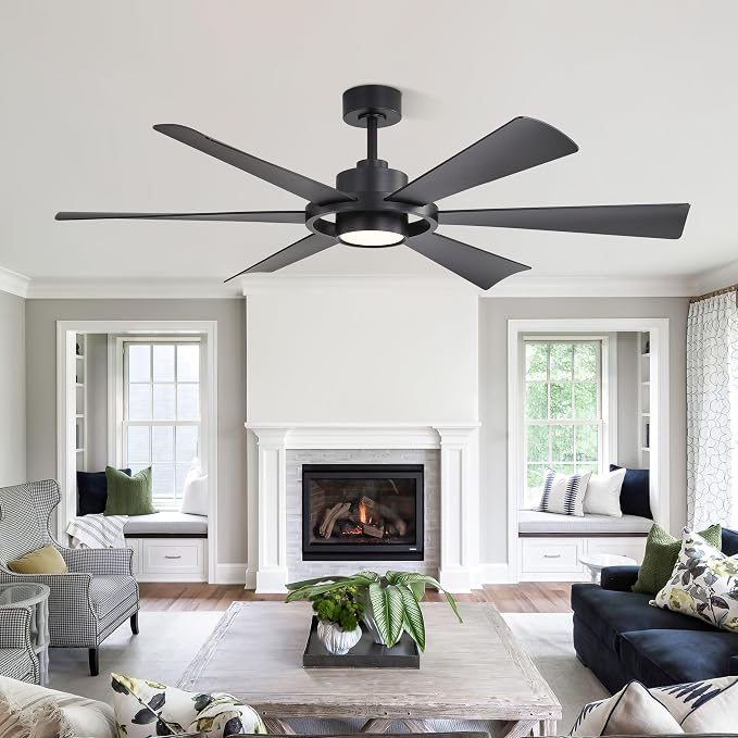 60" Ceiling Fan with Lights - 6 ABS Plastic Blades, 3 Downrods, 6-Speed Reversible DC Motor, 3CCT, Windmill Ceiling Fan for