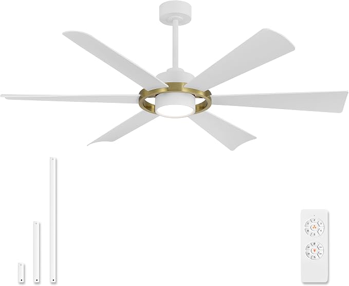 60" Ceiling Fan with Lights - 6 ABS Plastic Blades, 3 Downrods, 6-Speed Reversible DC Motor, 3CCT, Windmill Ceiling Fan for