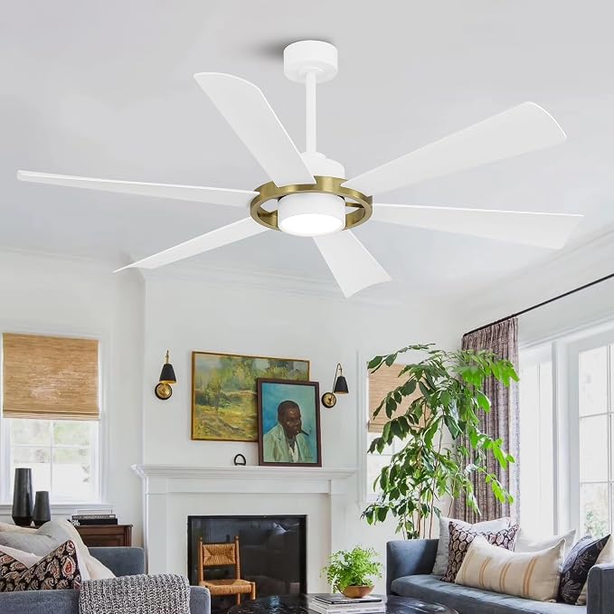 60" Ceiling Fan with Lights - 6 ABS Plastic Blades, 3 Downrods, 6-Speed Reversible DC Motor, 3CCT, Windmill Ceiling Fan for