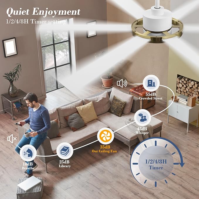 60" Ceiling Fan with Lights - 6 ABS Plastic Blades, 3 Downrods, 6-Speed Reversible DC Motor, 3CCT, Windmill Ceiling Fan for