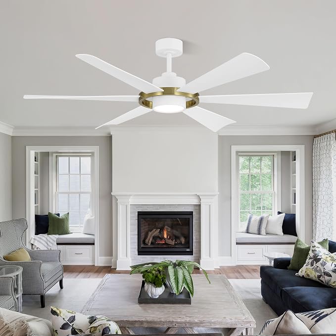 60" Ceiling Fan with Lights - 6 ABS Plastic Blades, 3 Downrods, 6-Speed Reversible DC Motor, 3CCT, Windmill Ceiling Fan for