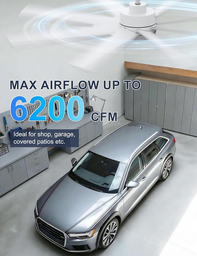 60'' Ceiling Fan With No Light - Modern White 8 Blades Ceiling Fan Remote/APP Control, DC Motor Outdoor Fan for Covered