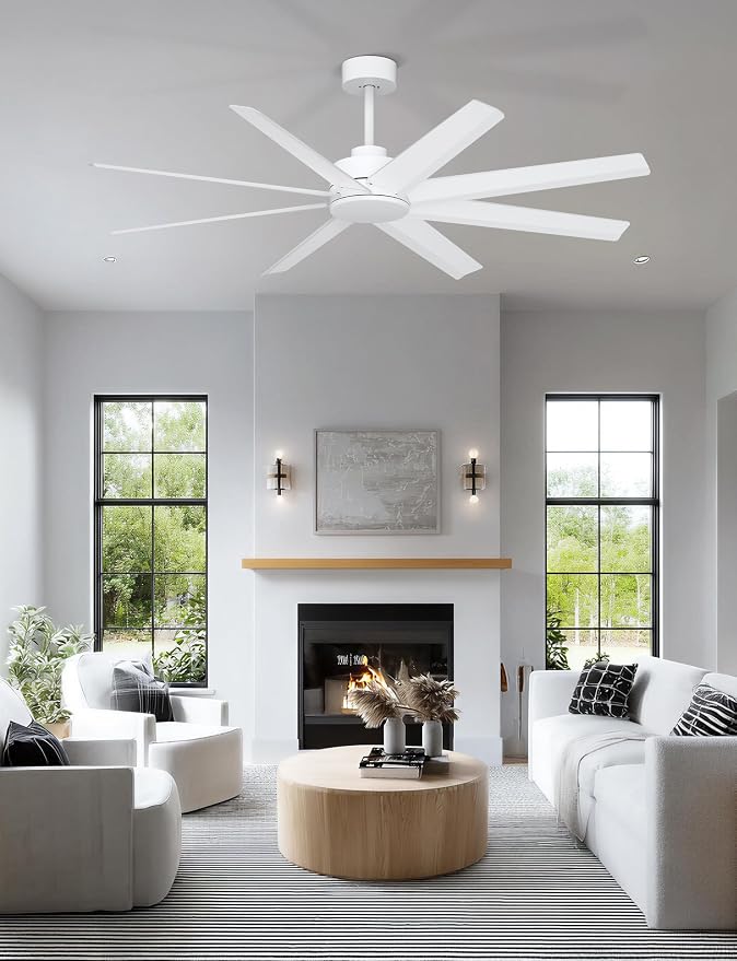60'' Ceiling Fan With No Light - Modern White 8 Blades Ceiling Fan Remote/APP Control, DC Motor Outdoor Fan for Covered