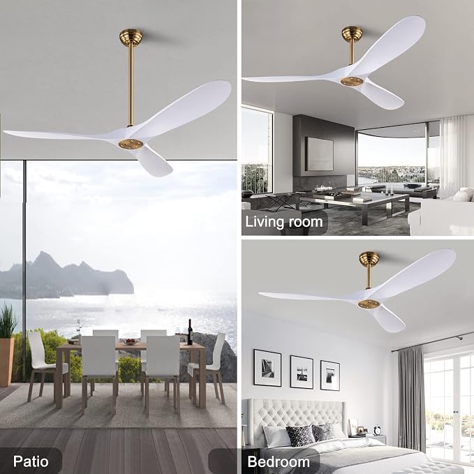 60" Ceiling Fan with Remote Control No Lights,Modern Reversible DC Motor Indoor Outdoor 3 Blades Ceiling Fans for Patio